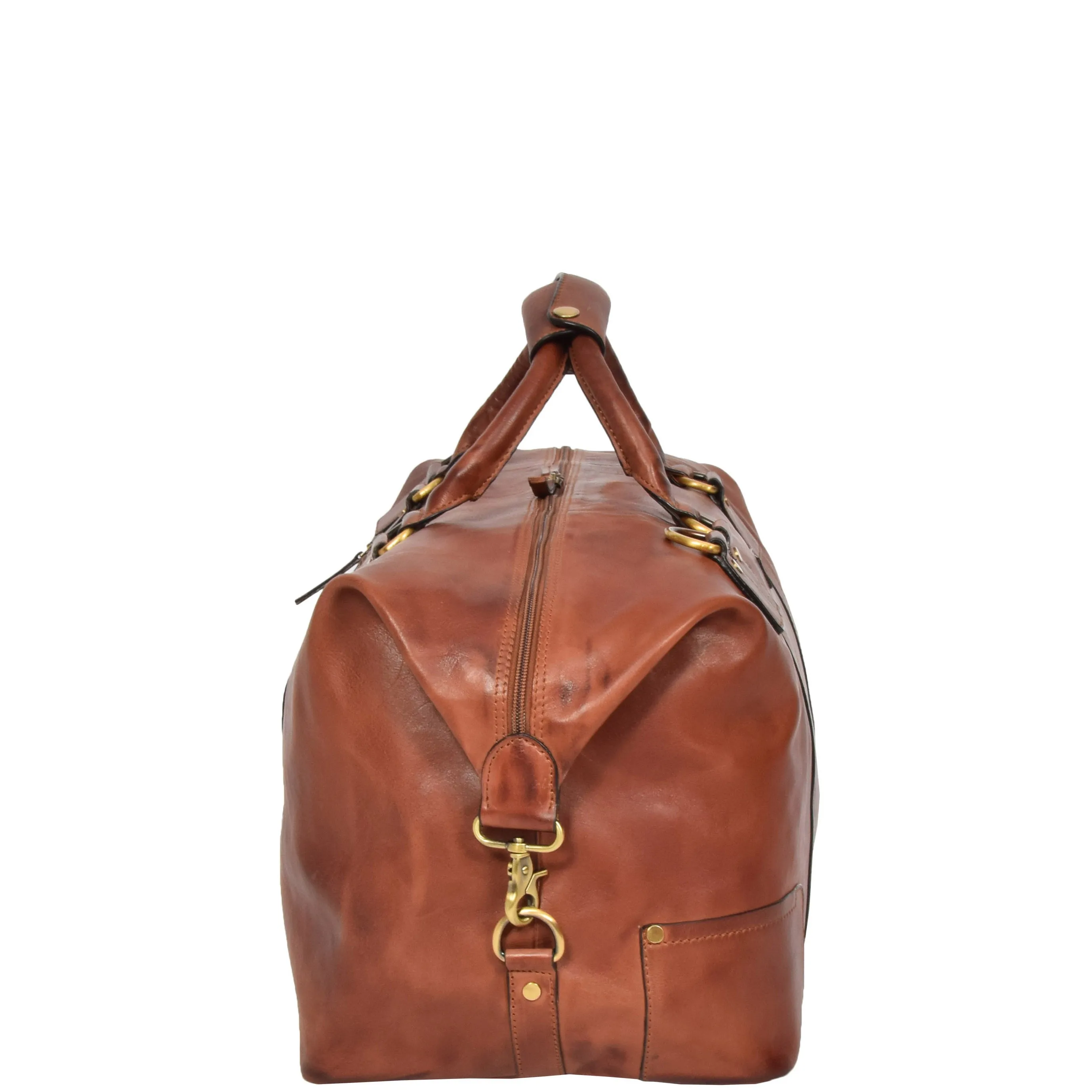 Genuine Leather Holdall Vintage Tan Travel Weekend Duffle Bag Rome