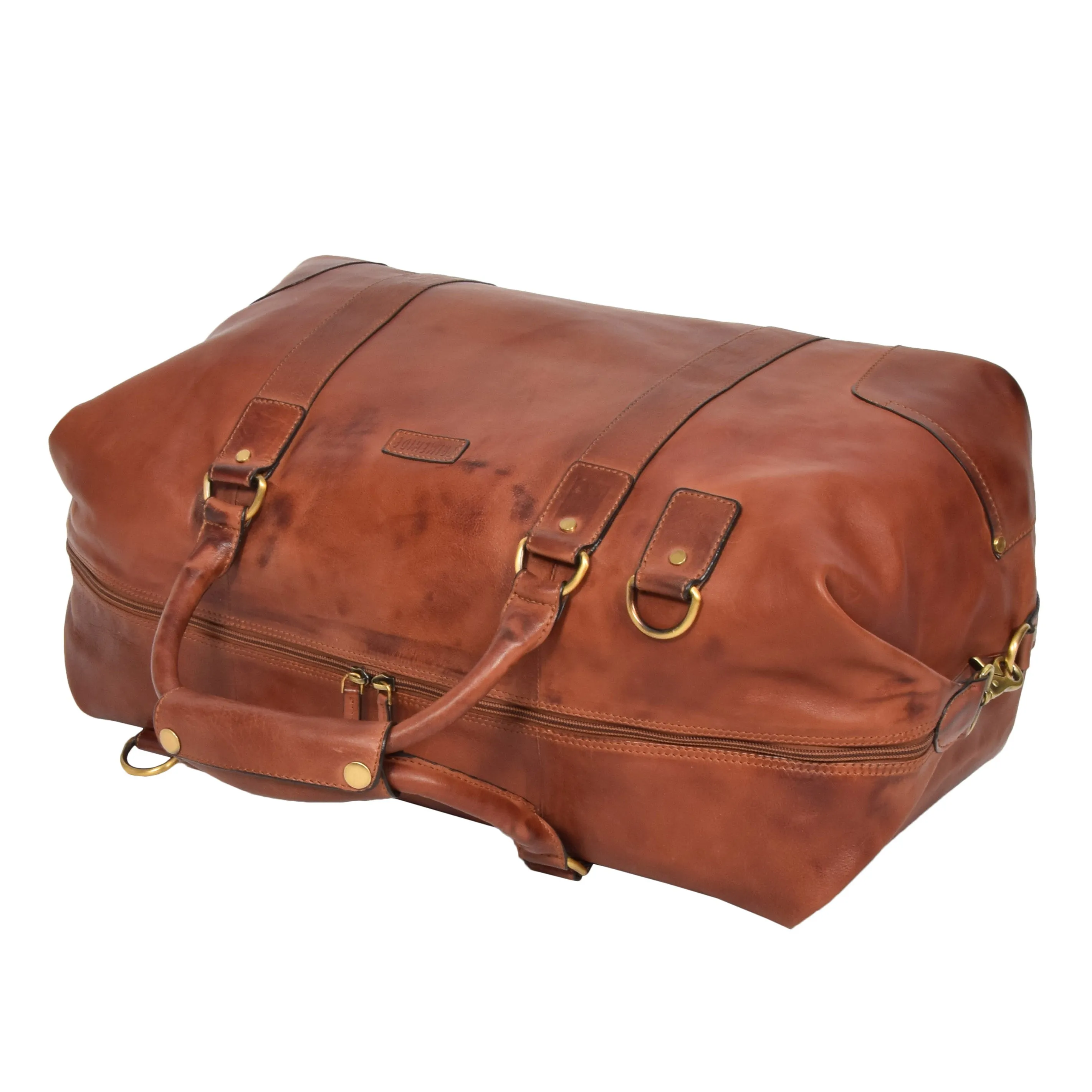 Genuine Leather Holdall Vintage Tan Travel Weekend Duffle Bag Rome