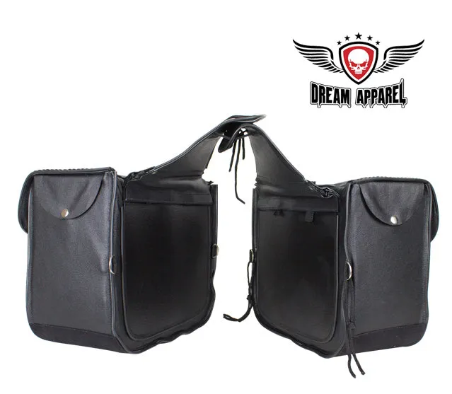 Genuine Leather Motorcycle Saddlebag with Braid & Concho