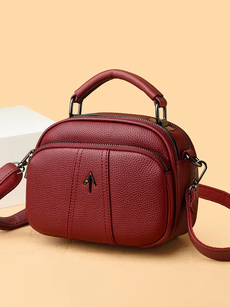 Genuine leather small bag women's crossbody bag new trendy fashion casual portable small square bag retro multi-layer shoulder bag