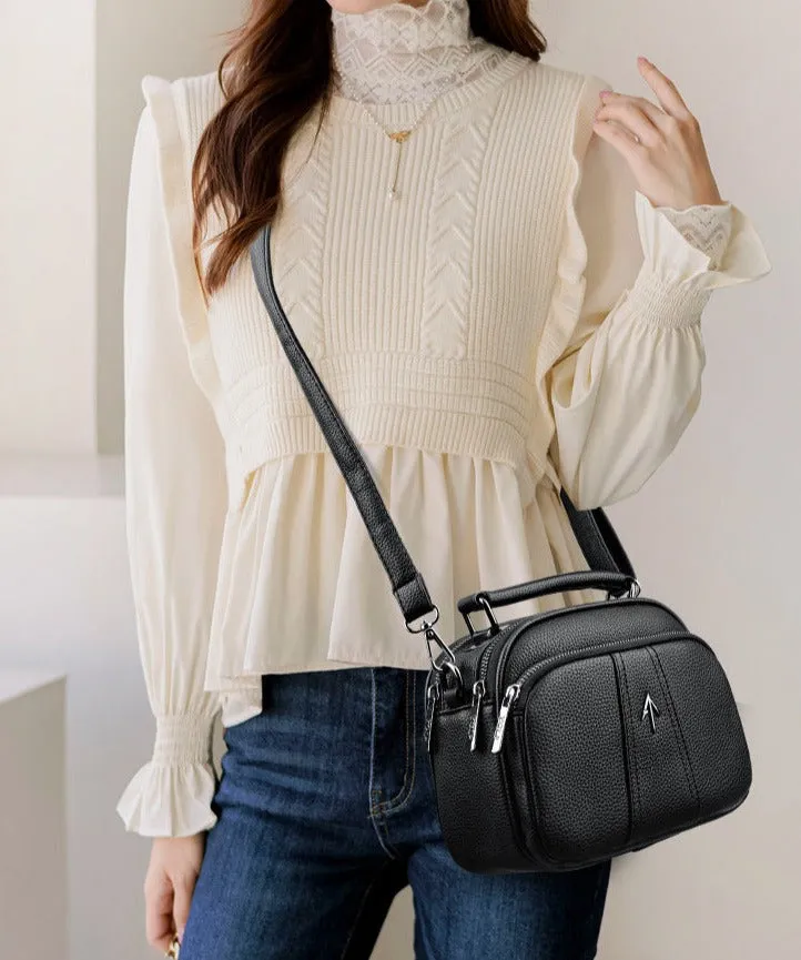 Genuine leather small bag women's crossbody bag new trendy fashion casual portable small square bag retro multi-layer shoulder bag