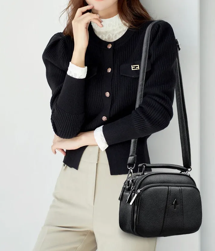 Genuine leather small bag women's crossbody bag new trendy fashion casual portable small square bag retro multi-layer shoulder bag