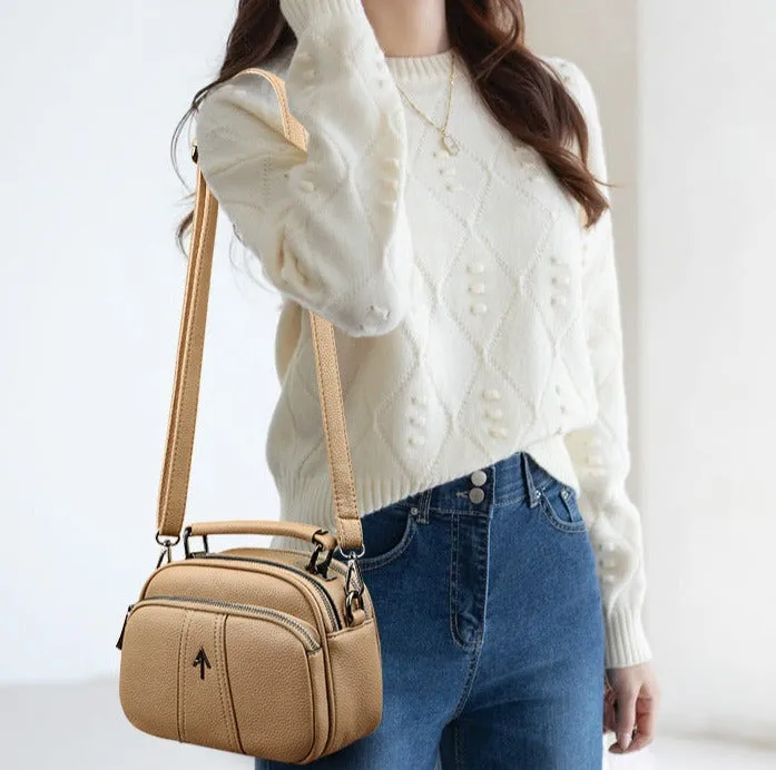 Genuine leather small bag women's crossbody bag new trendy fashion casual portable small square bag retro multi-layer shoulder bag