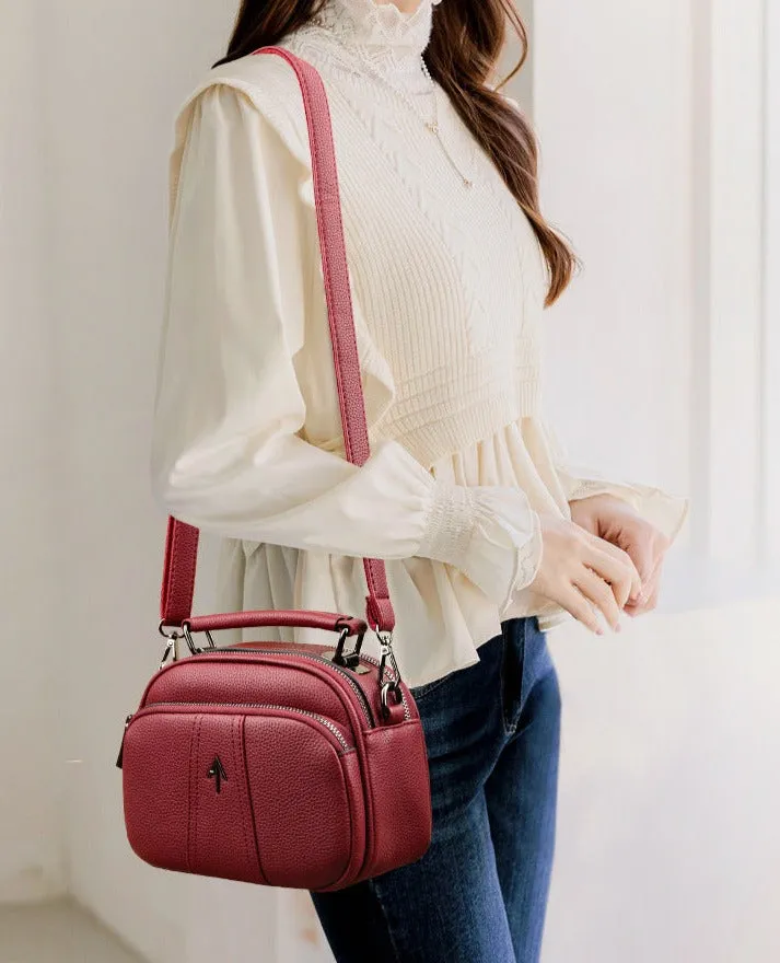 Genuine leather small bag women's crossbody bag new trendy fashion casual portable small square bag retro multi-layer shoulder bag