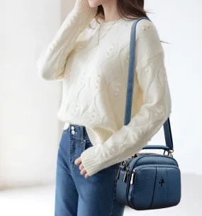 Genuine leather small bag women's crossbody bag new trendy fashion casual portable small square bag retro multi-layer shoulder bag
