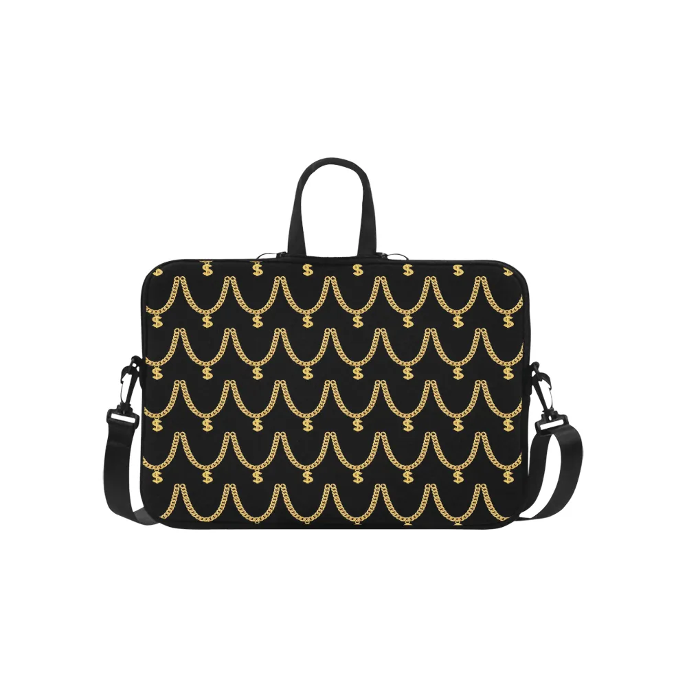Gold Chain Pattern Classic Laptop Sleeve w/Strap