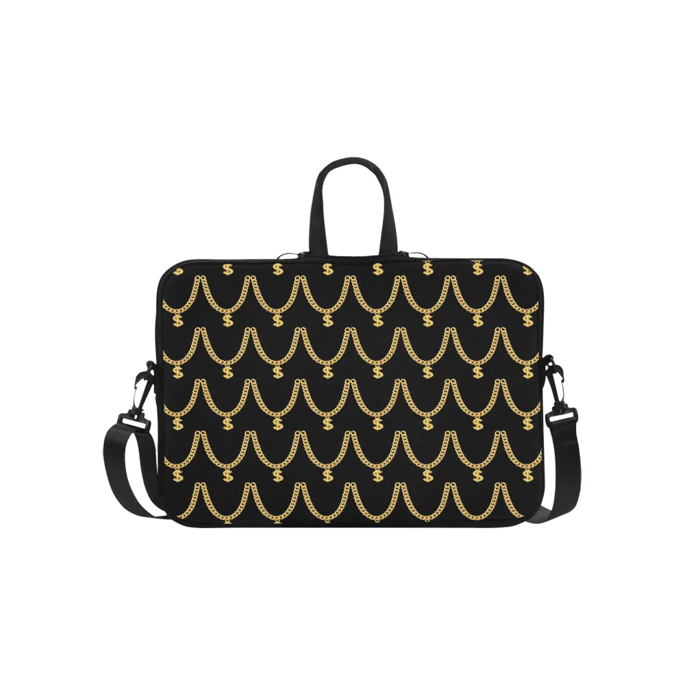 Gold Chain Pattern Classic Laptop Sleeve w/Strap