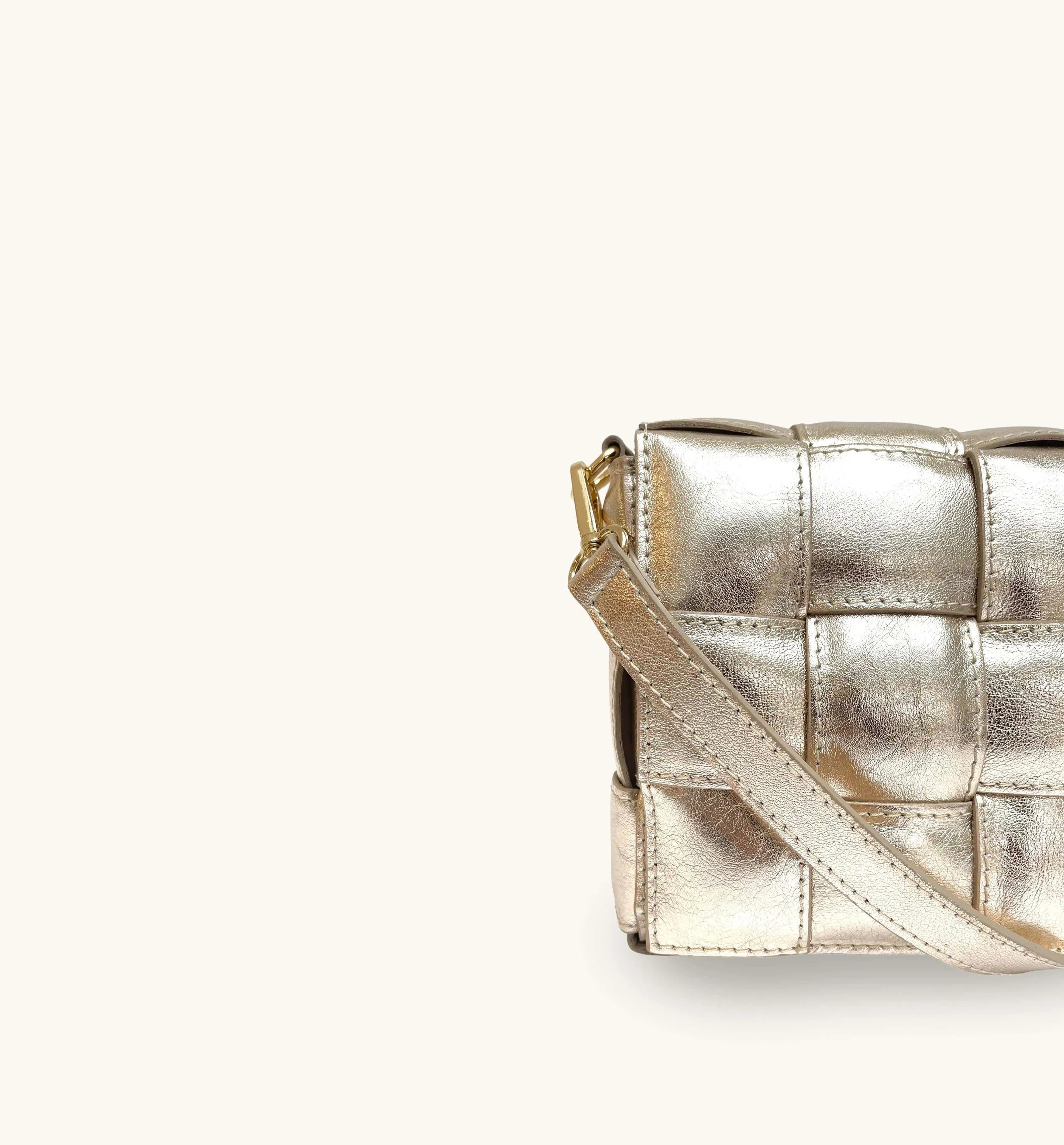 Gold Padded Woven Leather Crossbody Bag