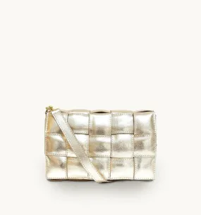 Gold Padded Woven Leather Crossbody Bag