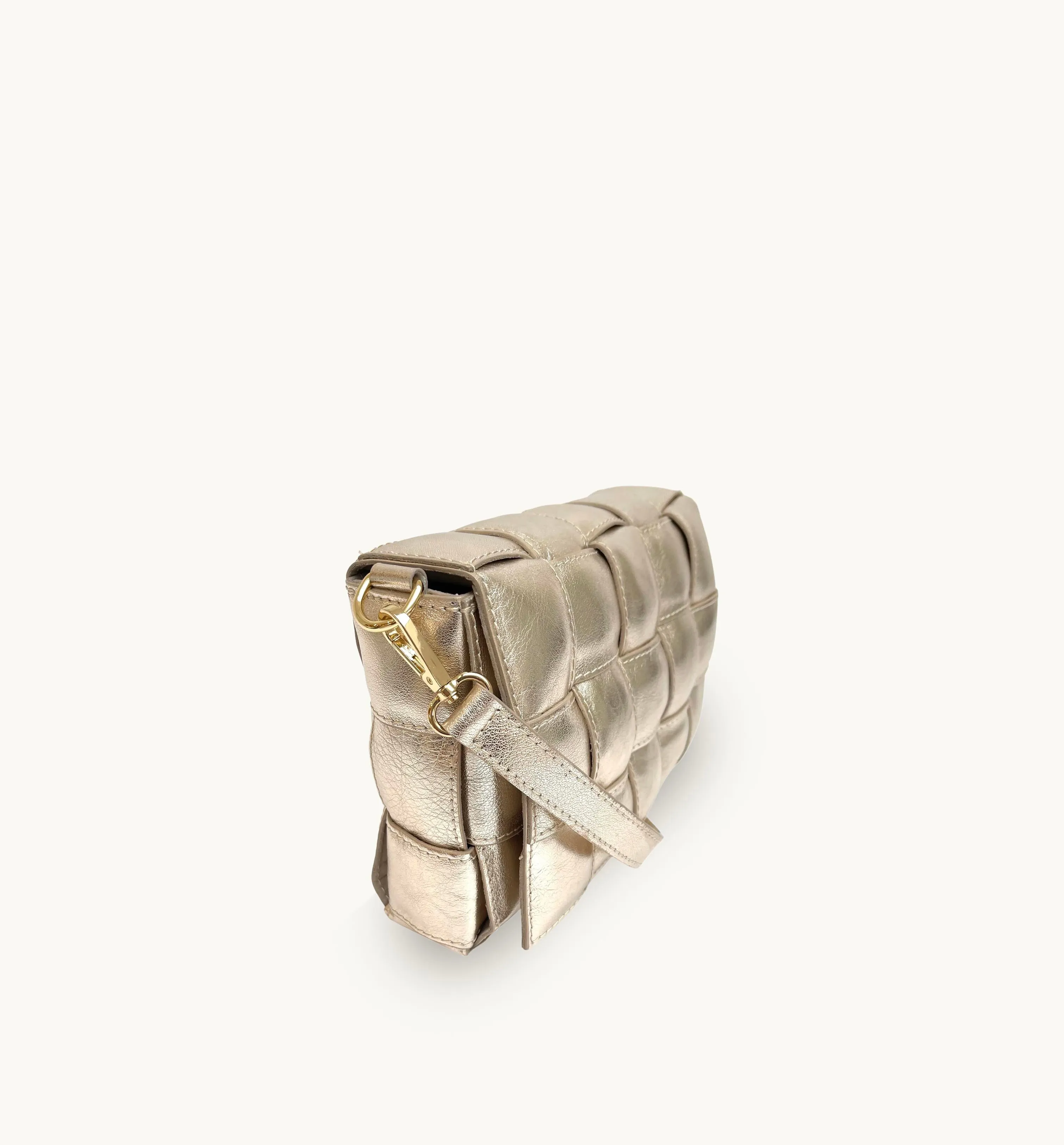 Gold Padded Woven Leather Crossbody Bag