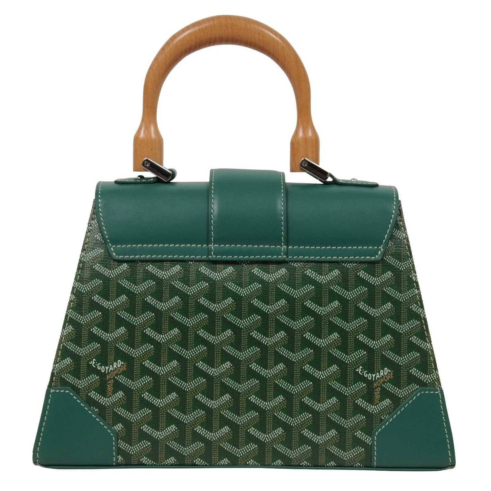 Green Leather Wood Slats Saigon PM Crossbody Top Handle Bag Purse
