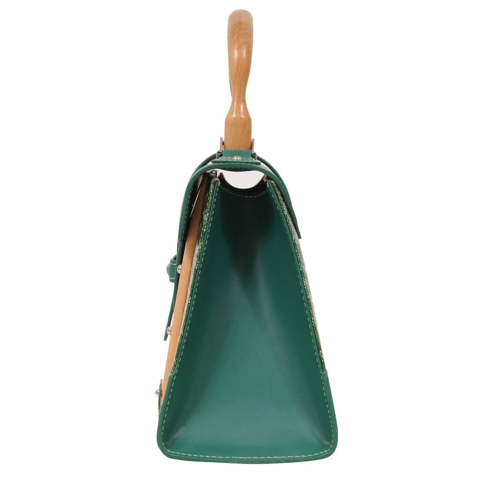 Green Leather Wood Slats Saigon PM Crossbody Top Handle Bag Purse