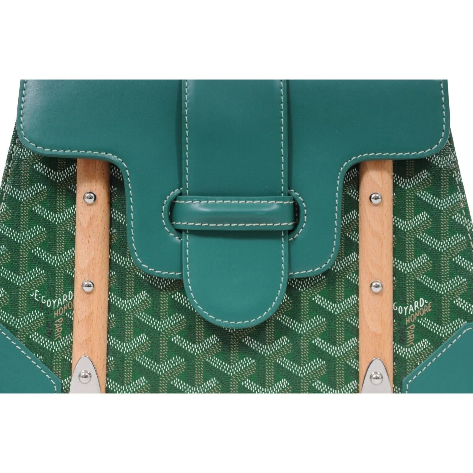 Green Leather Wood Slats Saigon PM Crossbody Top Handle Bag Purse