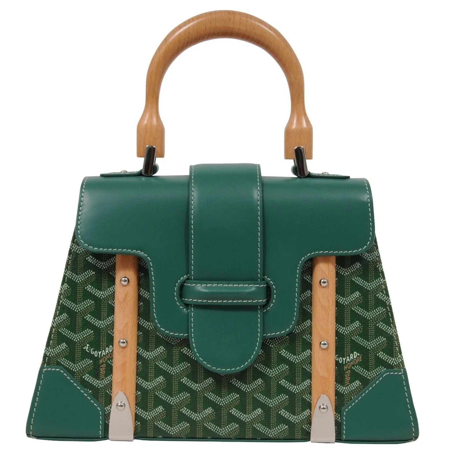 Green Leather Wood Slats Saigon PM Crossbody Top Handle Bag Purse