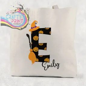 Halloween Initial Hat Pumpkin Tote / Goodie Bag