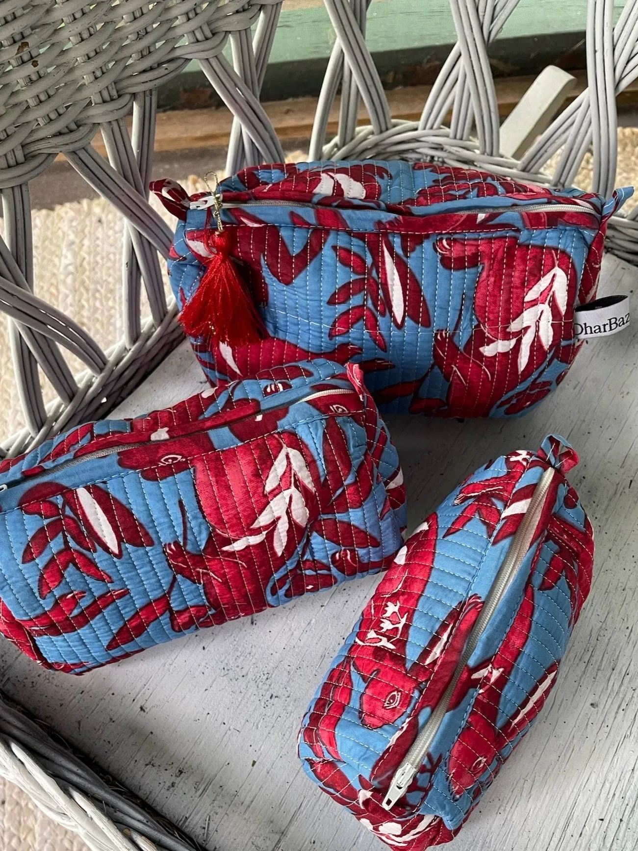 Hand-Block Print Travel Pouch | Set of 3 | Rabbit Rabbit