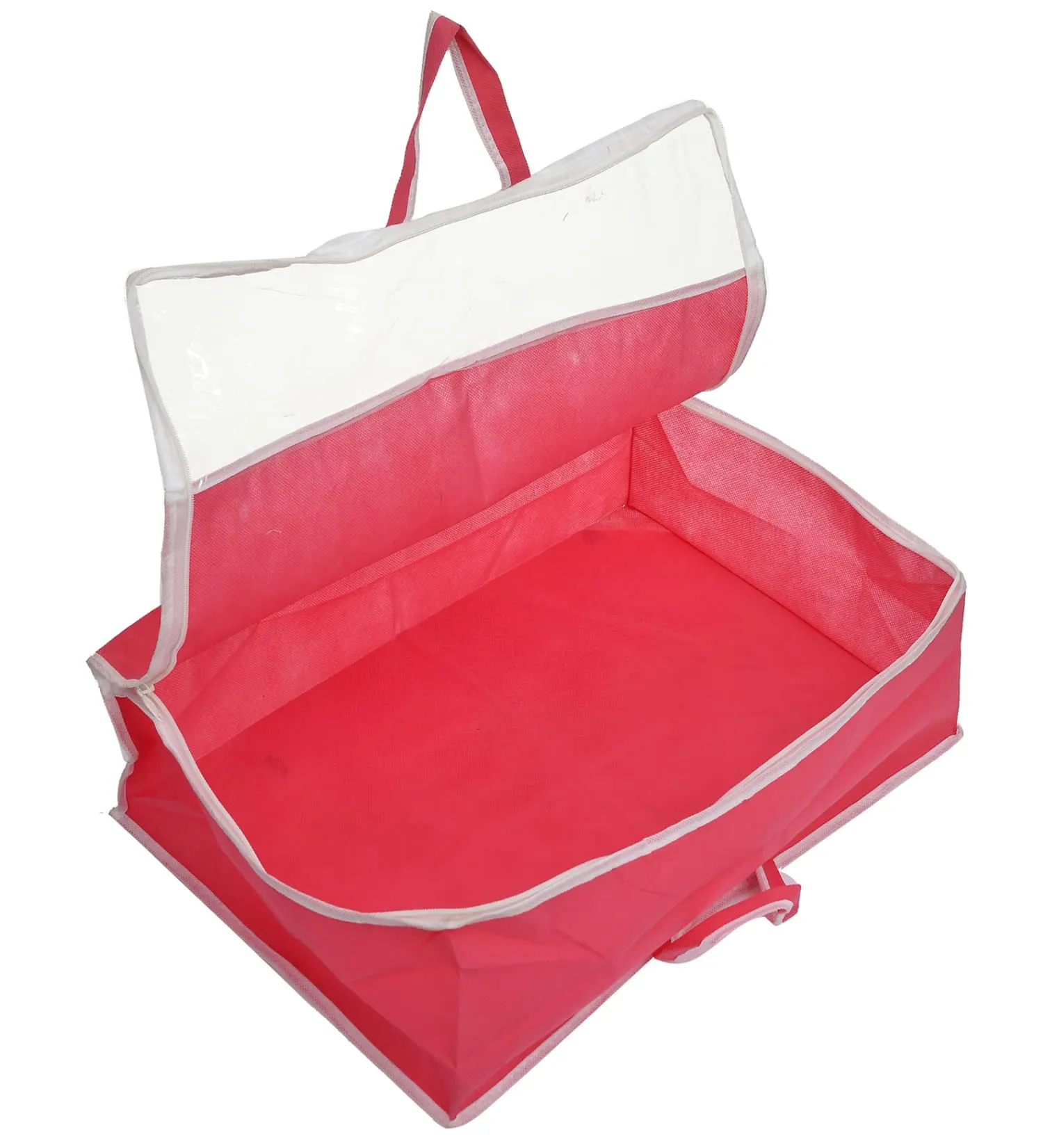 Heart Home Non-Woven Cloth Cover/Organizer For Store Saree, Lehenga, Suit, Dress, Clothes With Top Tranasparent Window (Pink)