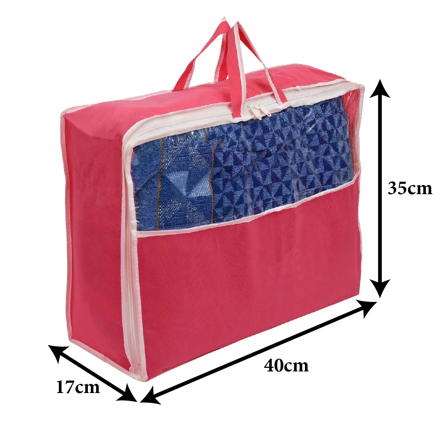 Heart Home Non-Woven Cloth Cover/Organizer For Store Saree, Lehenga, Suit, Dress, Clothes With Top Tranasparent Window (Pink)