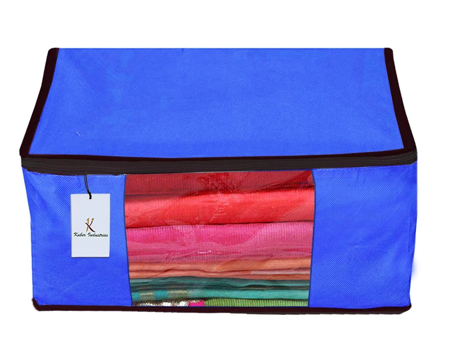 Kuber Industries Non Woven 2 Pieces Saree Cover and 2 Pieces Underbed Storage Bag, Cloth Organizer for Storage, Blanket Cover Combo Set (Royal Blue) -CTKTC38487
