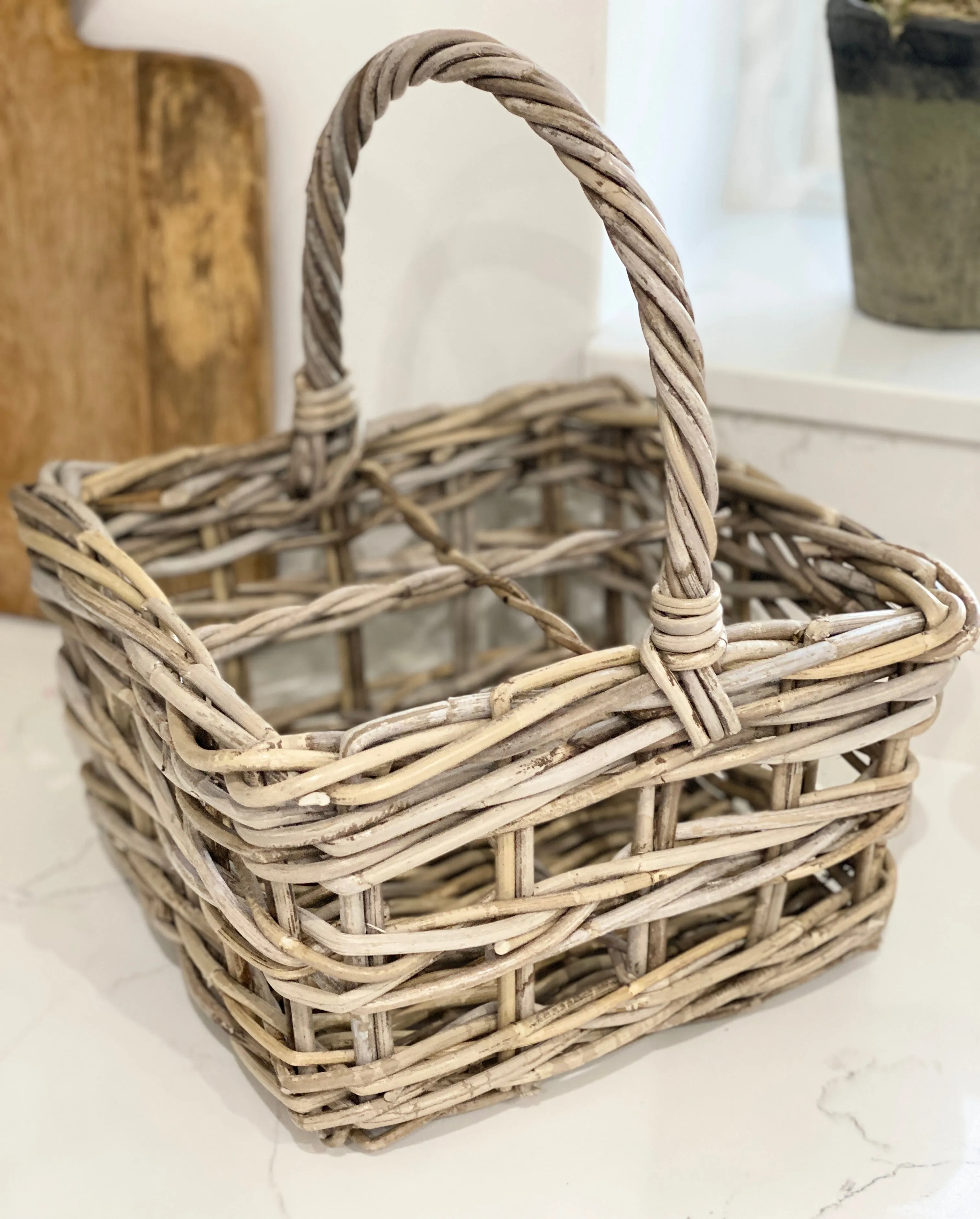 Kubu Grey Buff Rattan Bottle Carry Basket