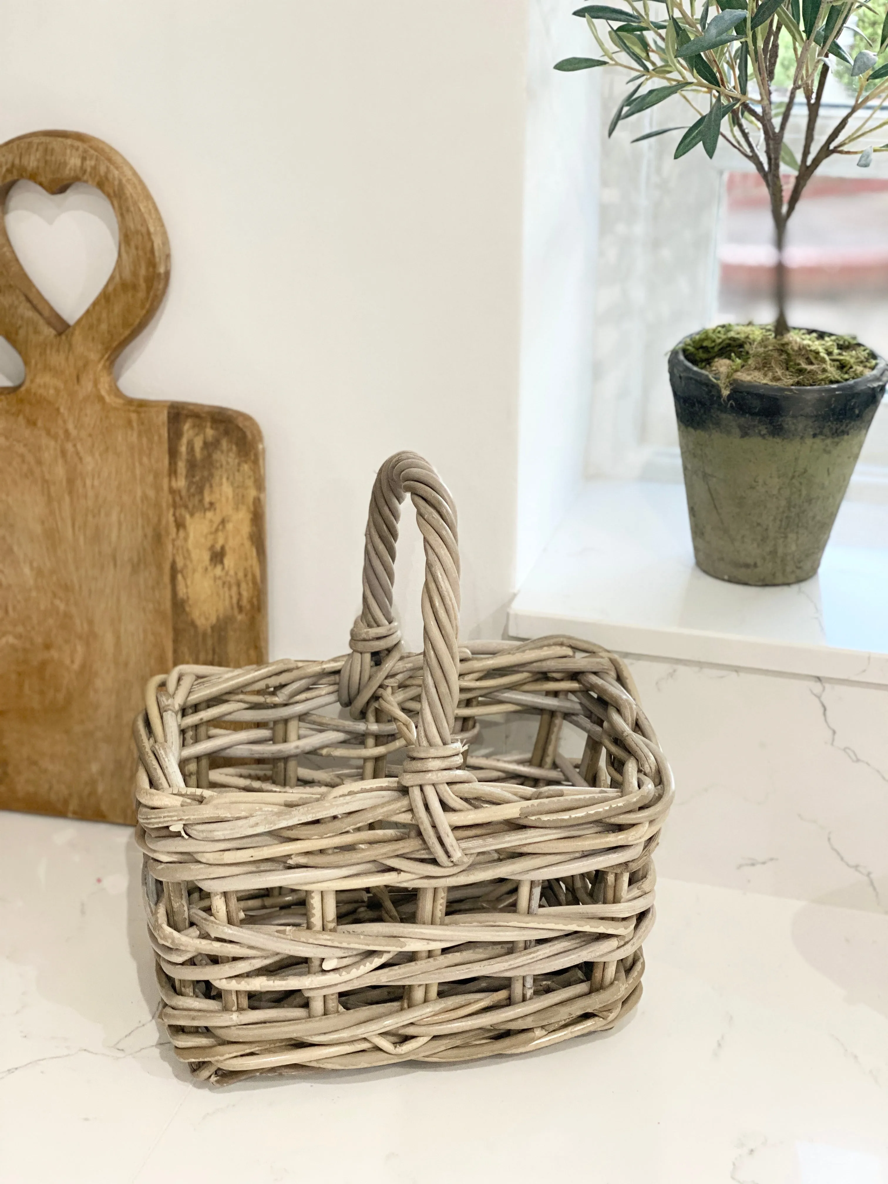 Kubu Grey Buff Rattan Bottle Carry Basket