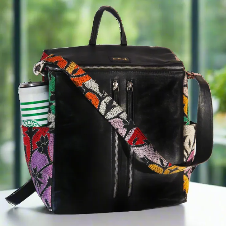 Leather embroidery Multi-way Backpack - Black