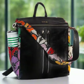 Leather embroidery Multi-way Backpack - Black