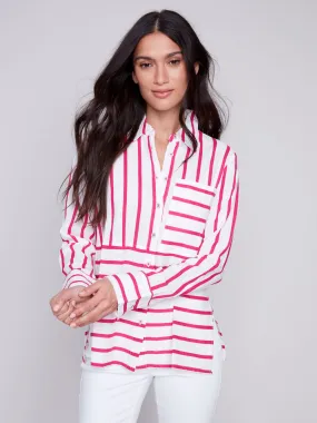 Lined Blend Striped 3/4 Button Top