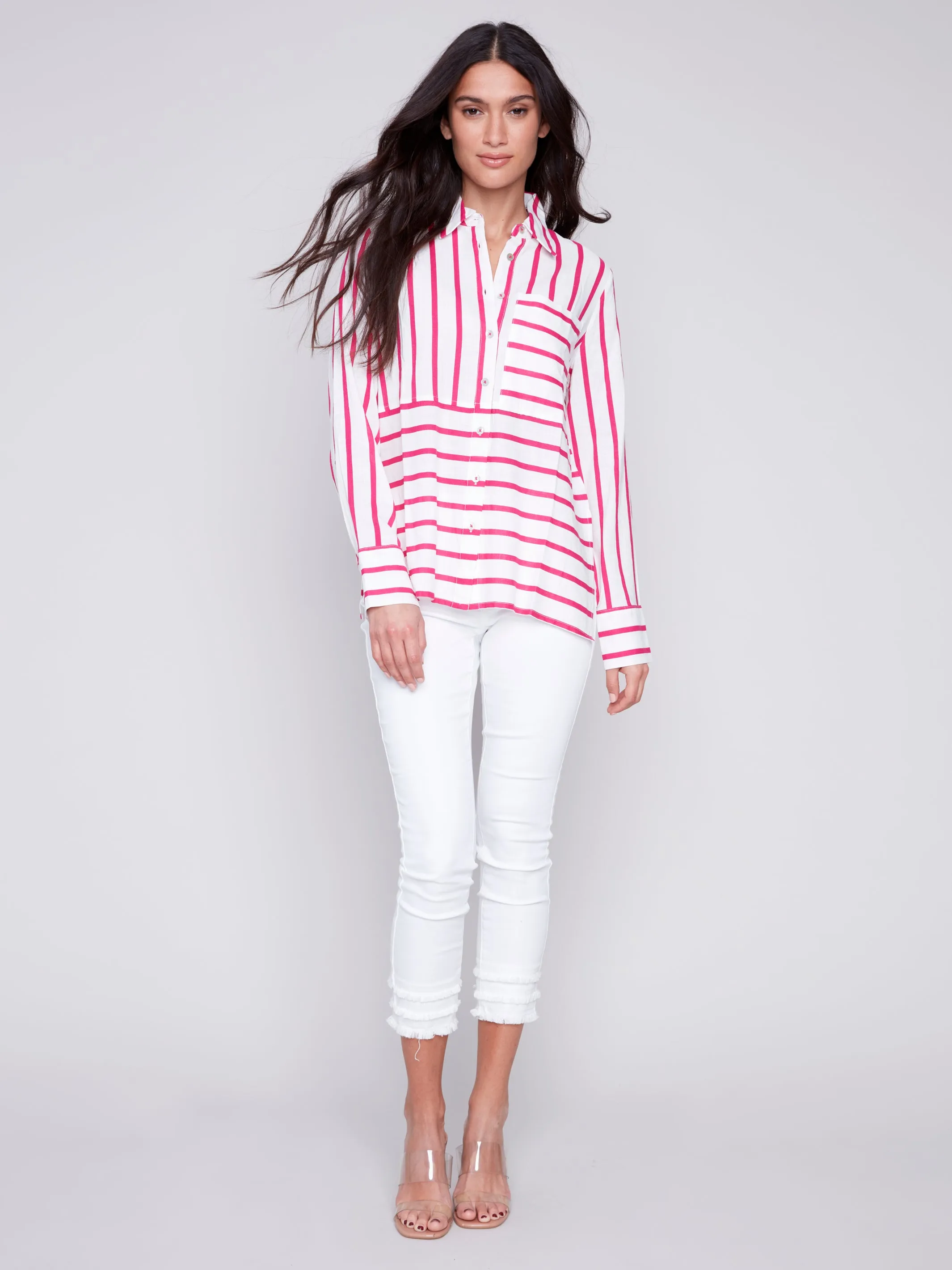 Lined Blend Striped 3/4 Button Top