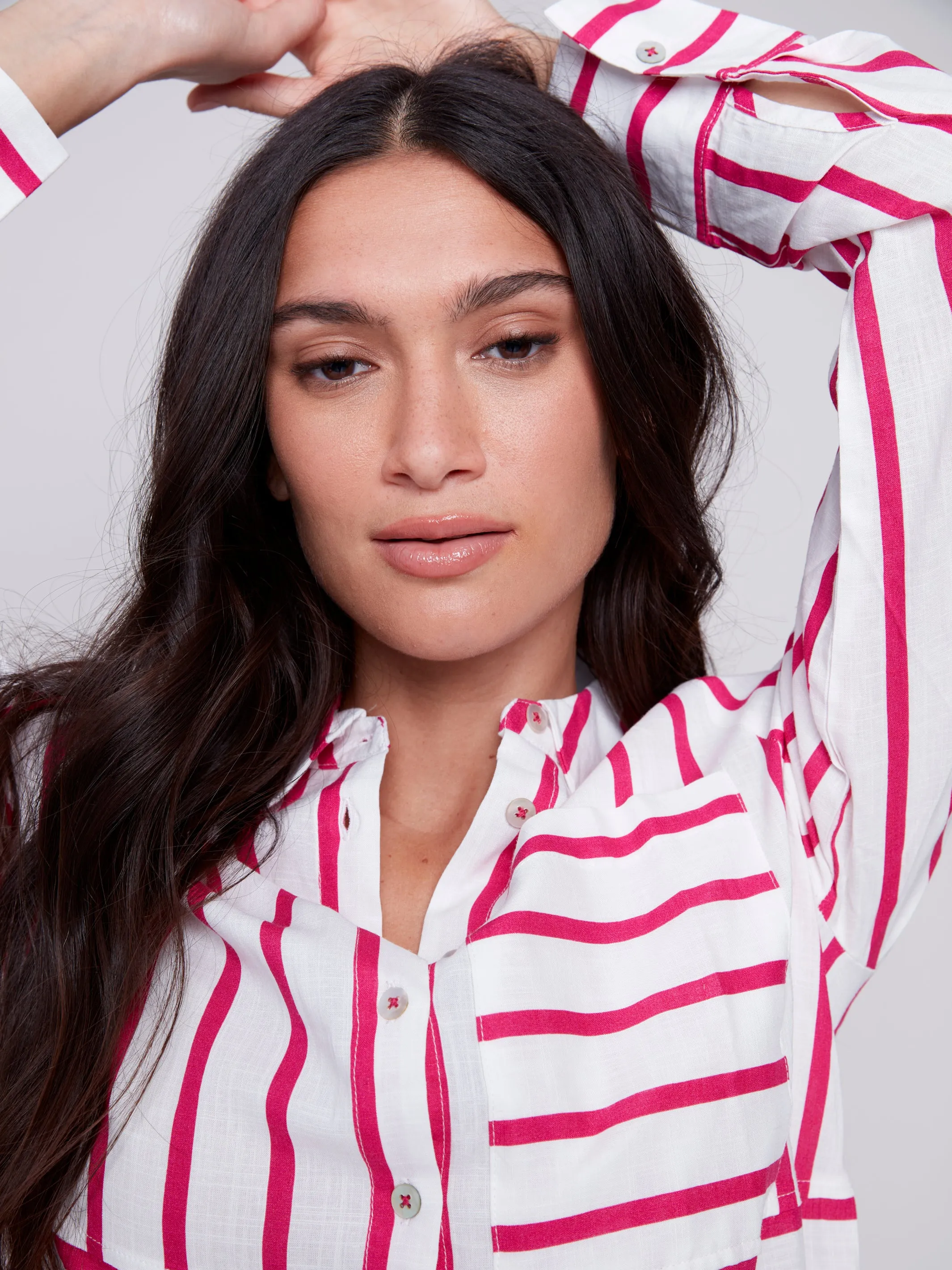 Lined Blend Striped 3/4 Button Top