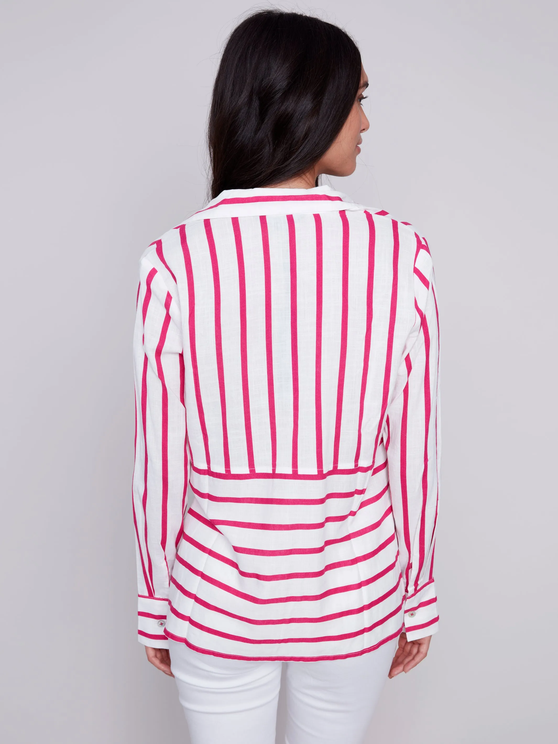 Lined Blend Striped 3/4 Button Top
