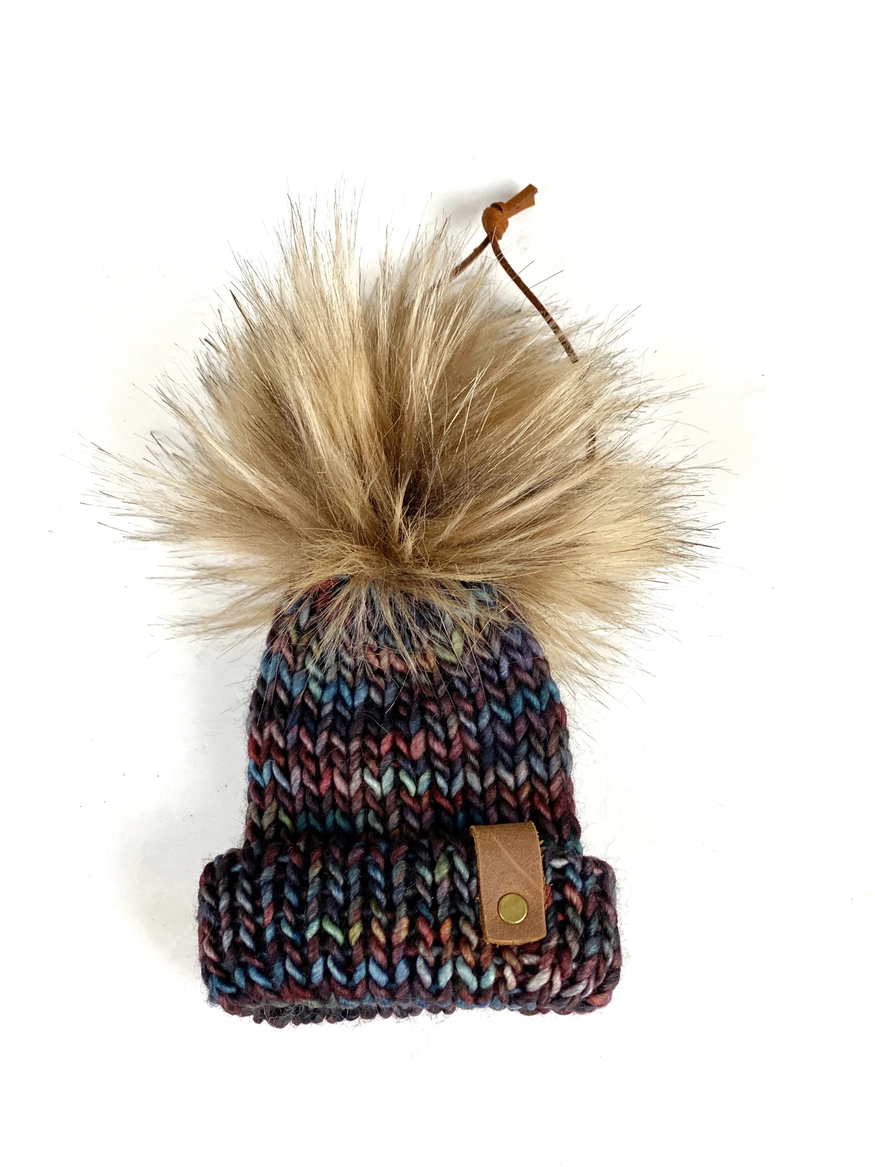 Malabrigo Mini Knit Hat Purse Charm or Tree Ornament, Merino Wool Folded Brim Tiny Hat Ornaments, Miniature Beanie Christmas Decor