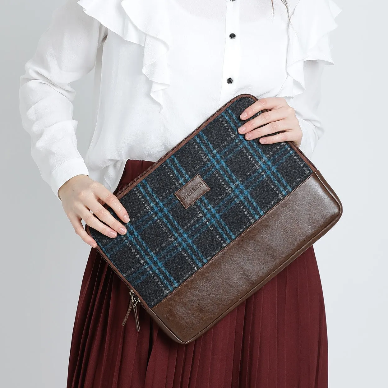 Matt Laptop Sleeve - Blue Overcheck Twill