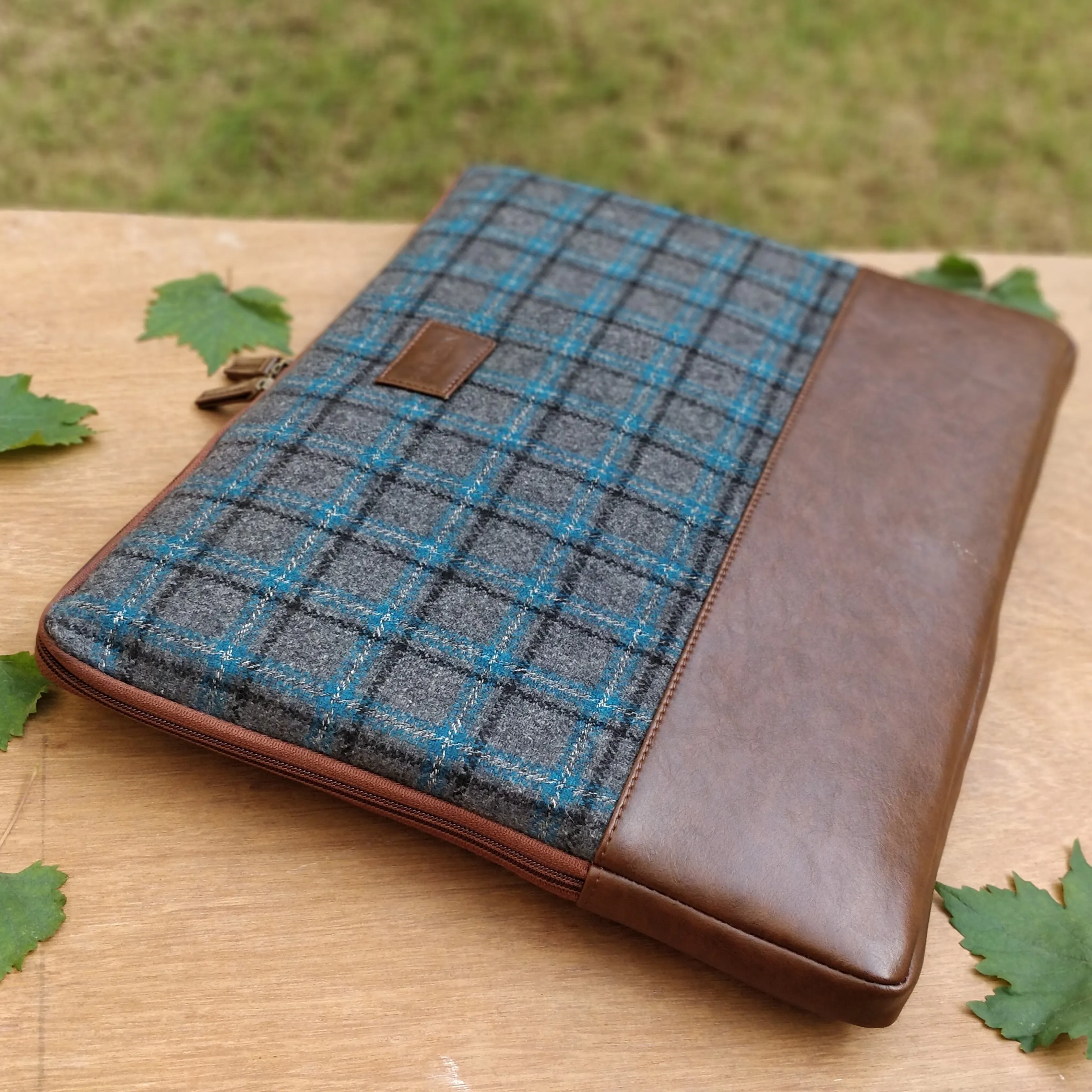 Matt Laptop Sleeve - Blue Overcheck Twill
