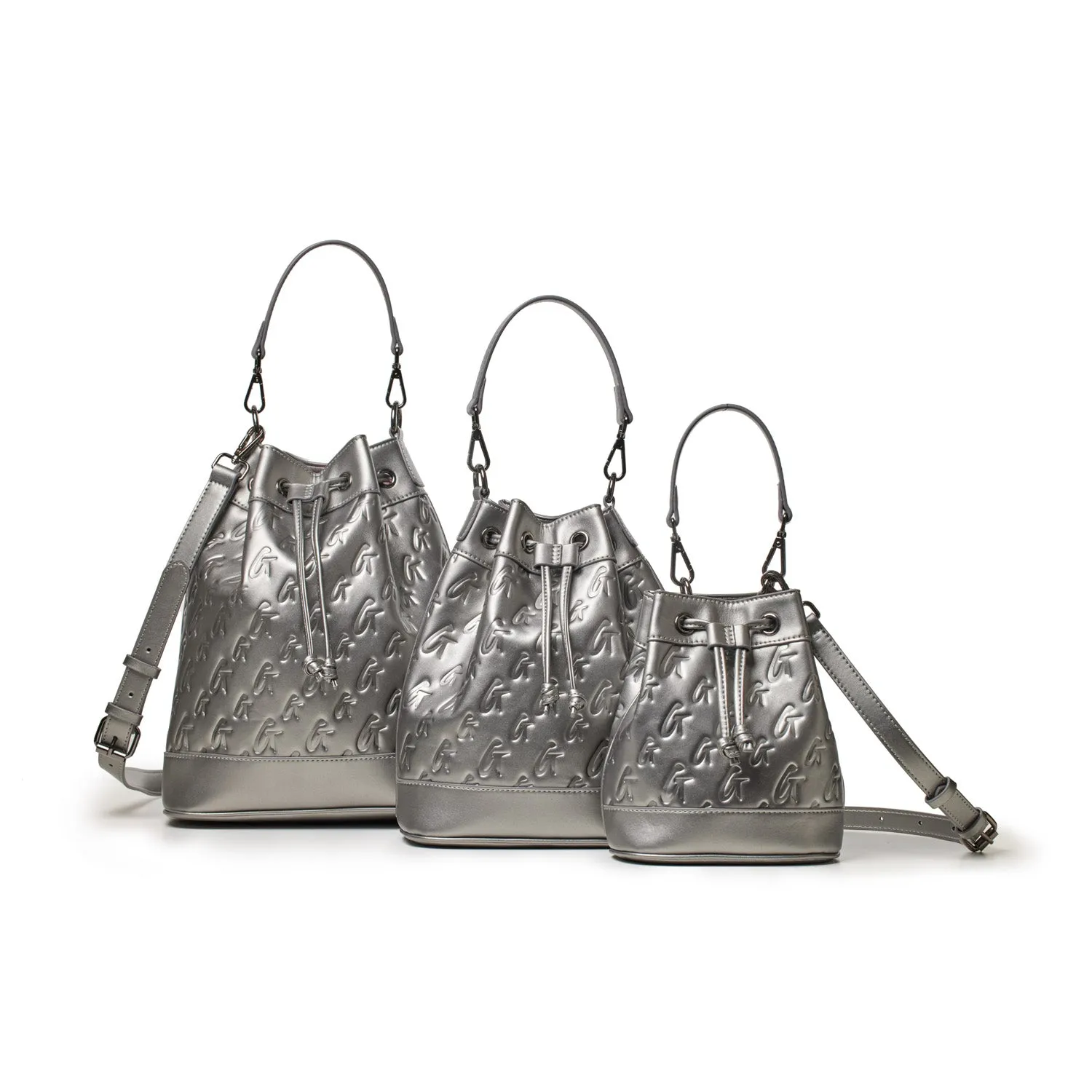 MEDIUM MONOGRAM BUCKET BAG - PLATINUM