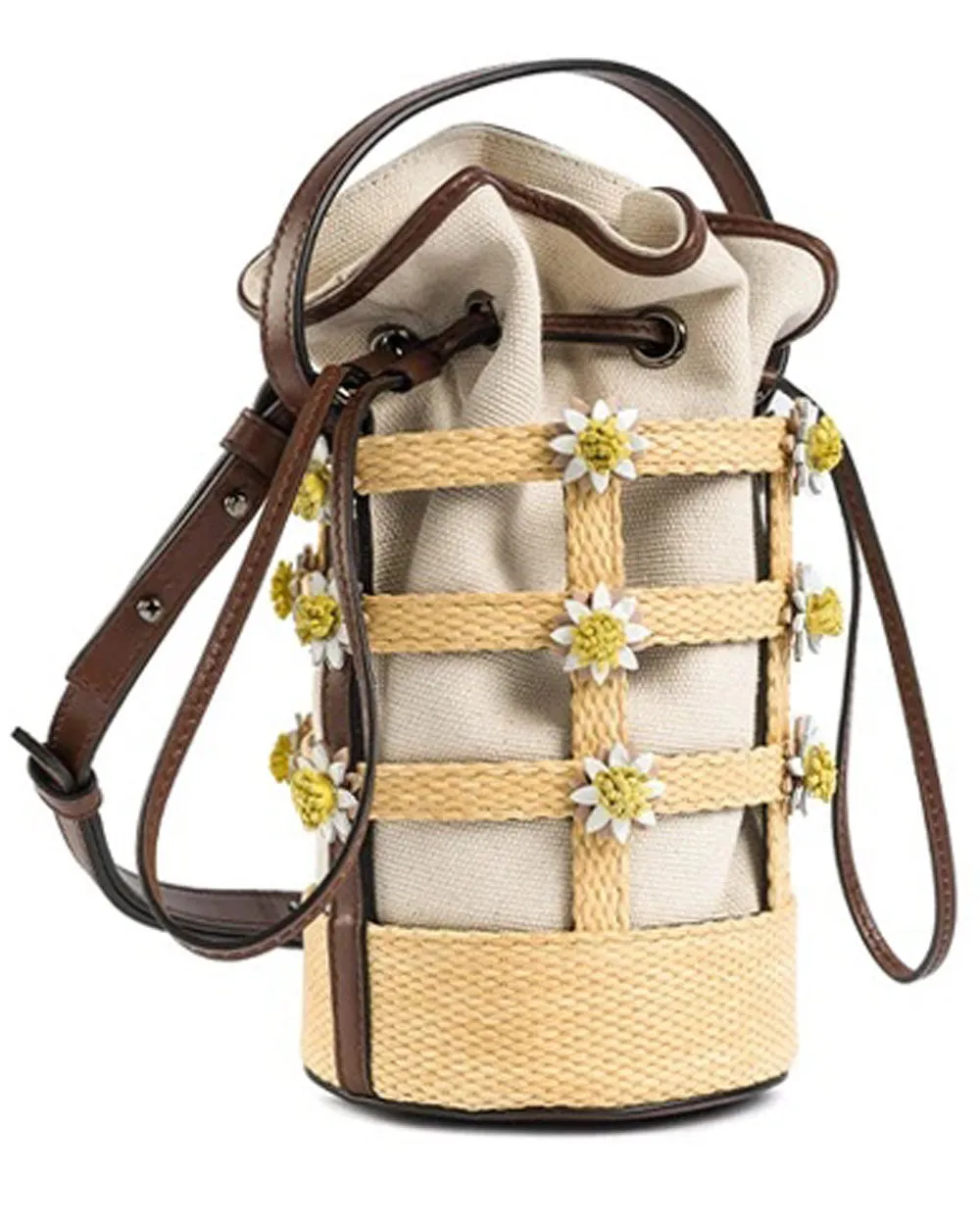 Miss Daisy Bucket Bag with Canvas Pouch in Raffia