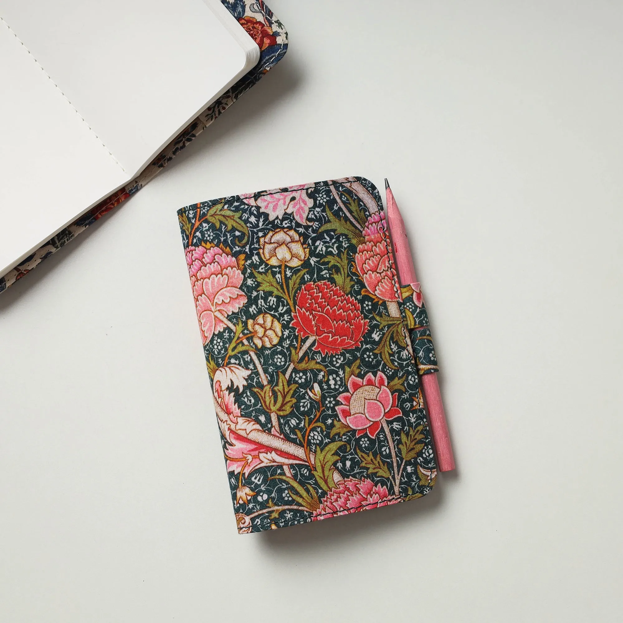 Multicolor - Floral Printed Handmade Classic Notebook with Pencil (Small)