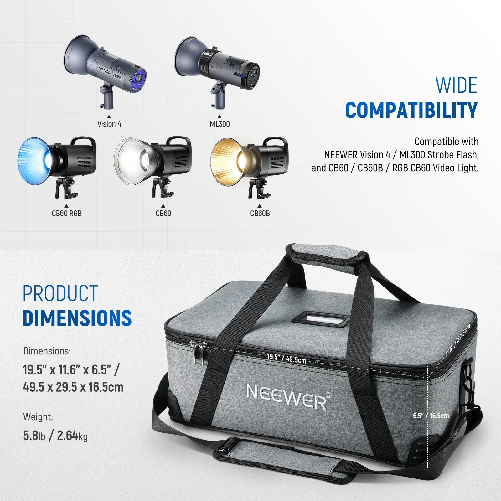 NEEWER PB5 Carrying Bag with Movable Foam Padded for CB60 Vision4 ML300