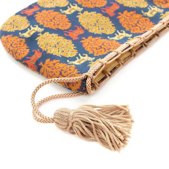 Nishijin-ori Small Drawstring Bag - Bull / Navy Blue -,  Made in Kyoto, Japan,  Japanese traditional craft purse