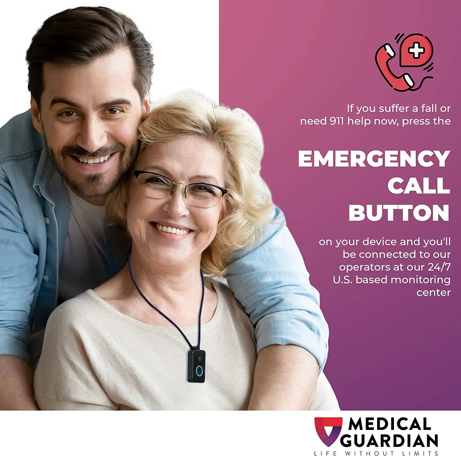 On-The-Go Wearable Alarm and Panic Button for Elderly I 24/7 Wireless Medical Alert Systems for Seniors I 4G LTE Cellular  I Black