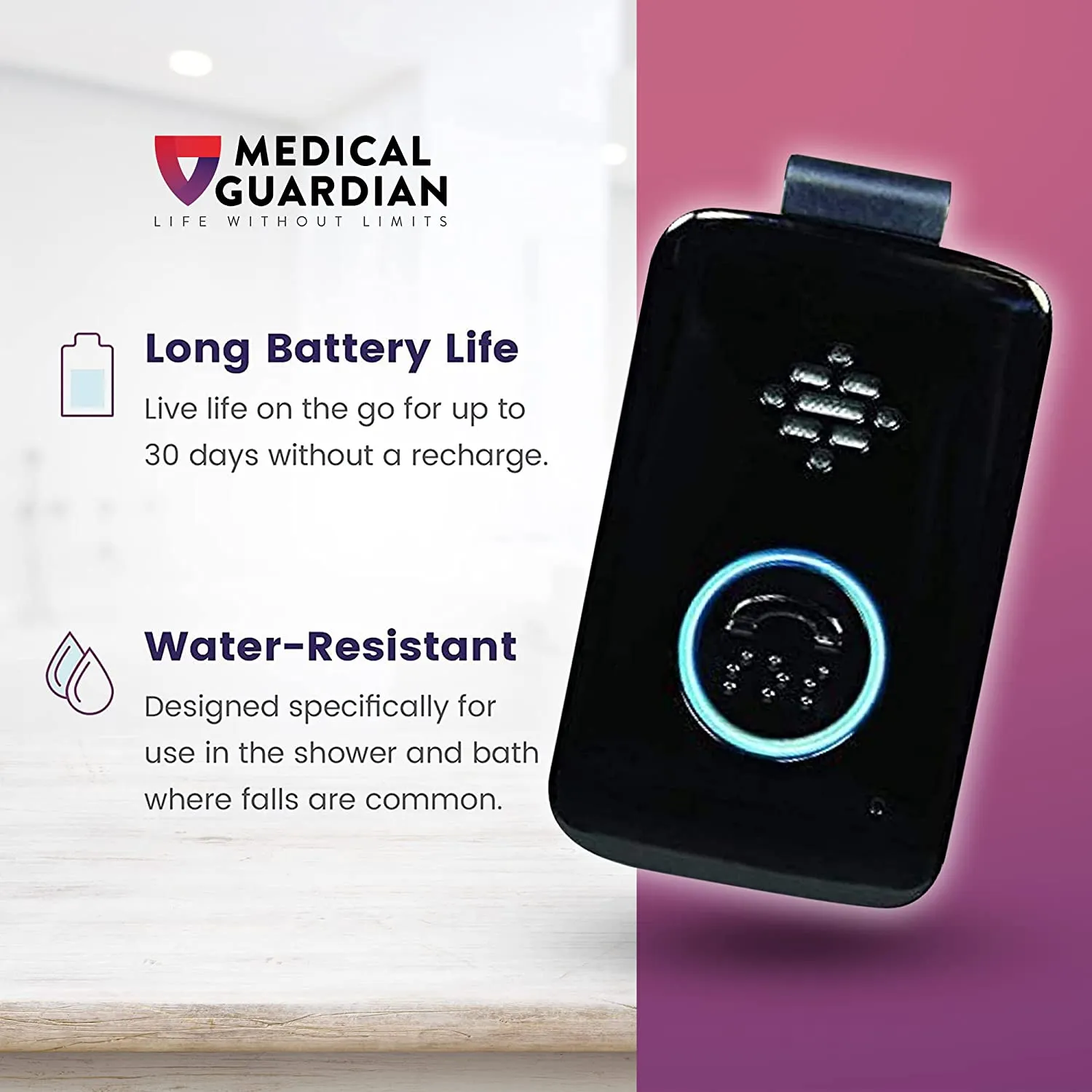 On-The-Go Wearable Alarm and Panic Button for Elderly I 24/7 Wireless Medical Alert Systems for Seniors I 4G LTE Cellular  I Black