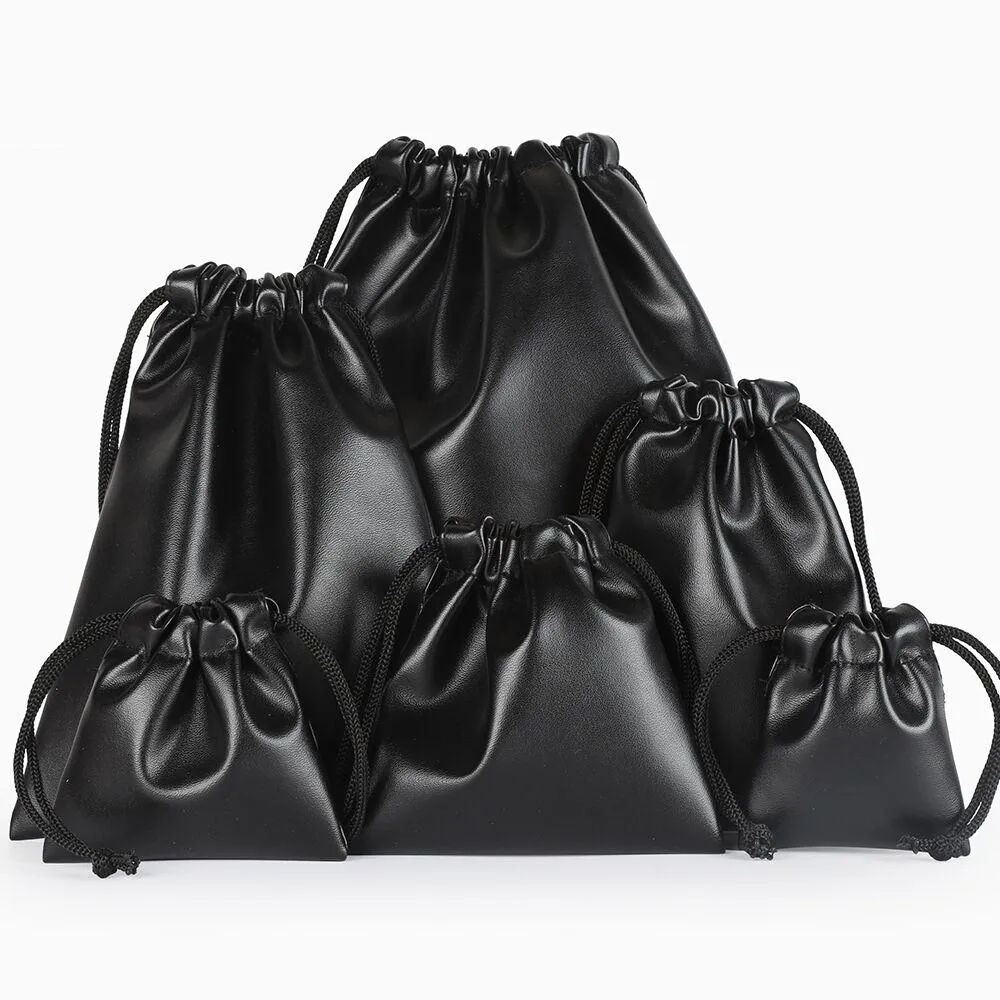 Packaging Bag Black Leather Drawstring Bag