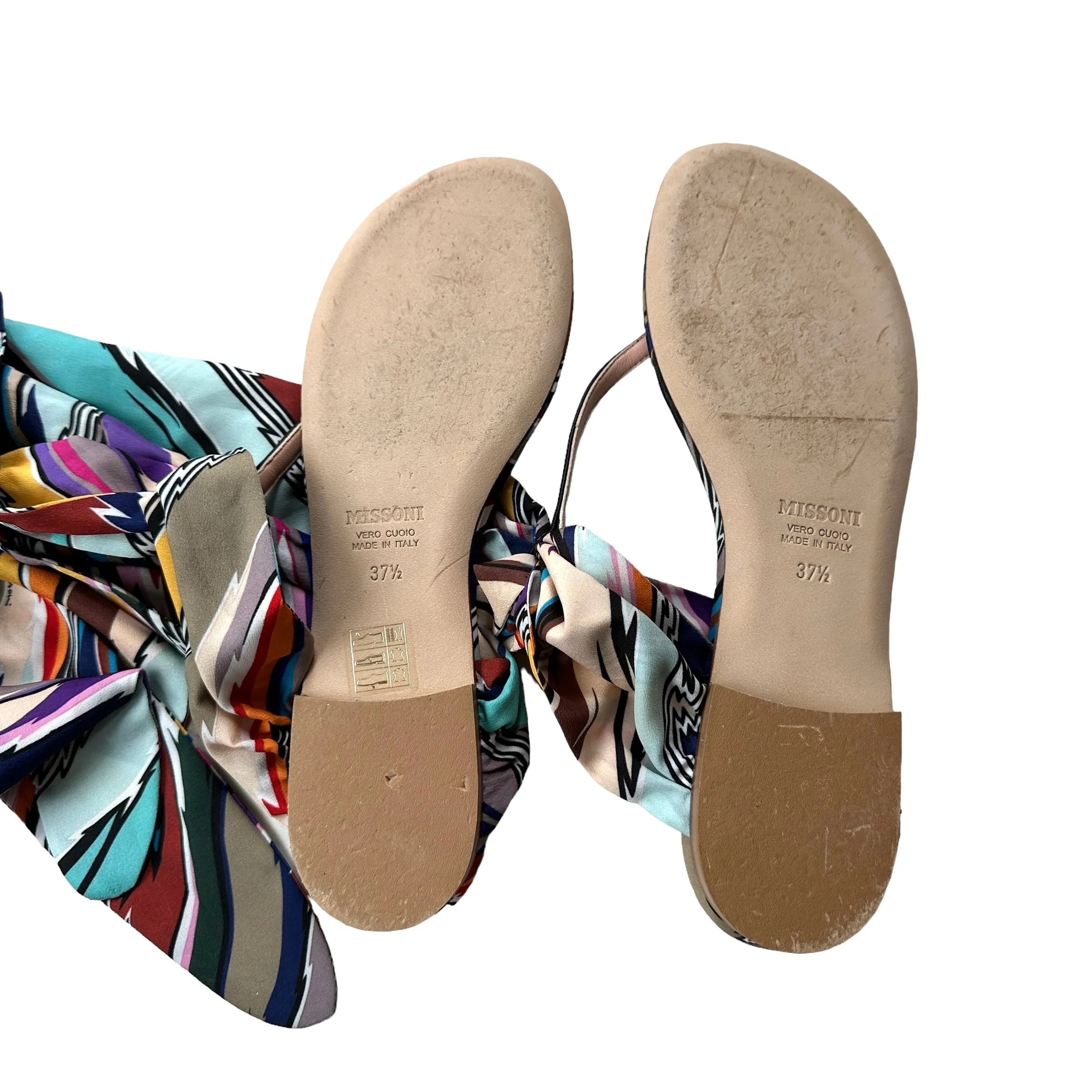 Printed Satin & Leather Sandals - 7.5