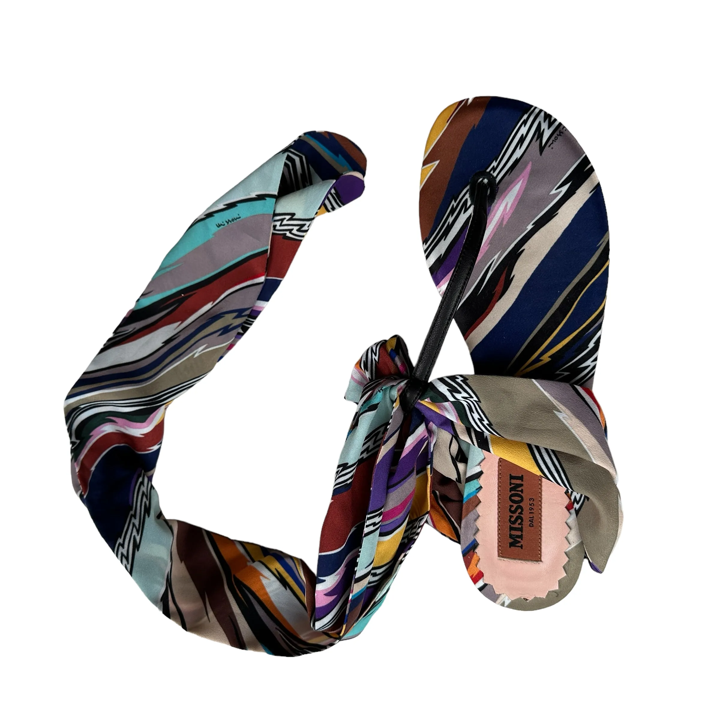 Printed Satin & Leather Sandals - 7.5