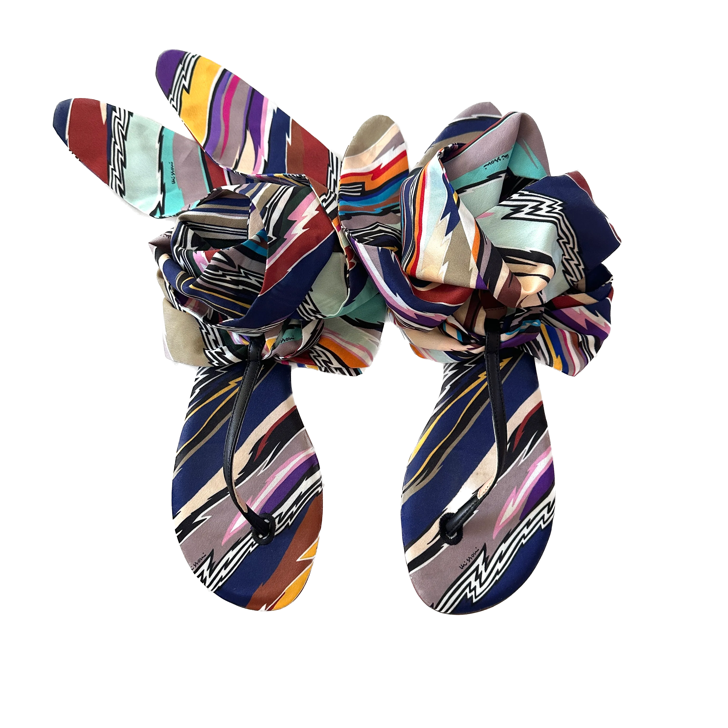 Printed Satin & Leather Sandals - 7.5