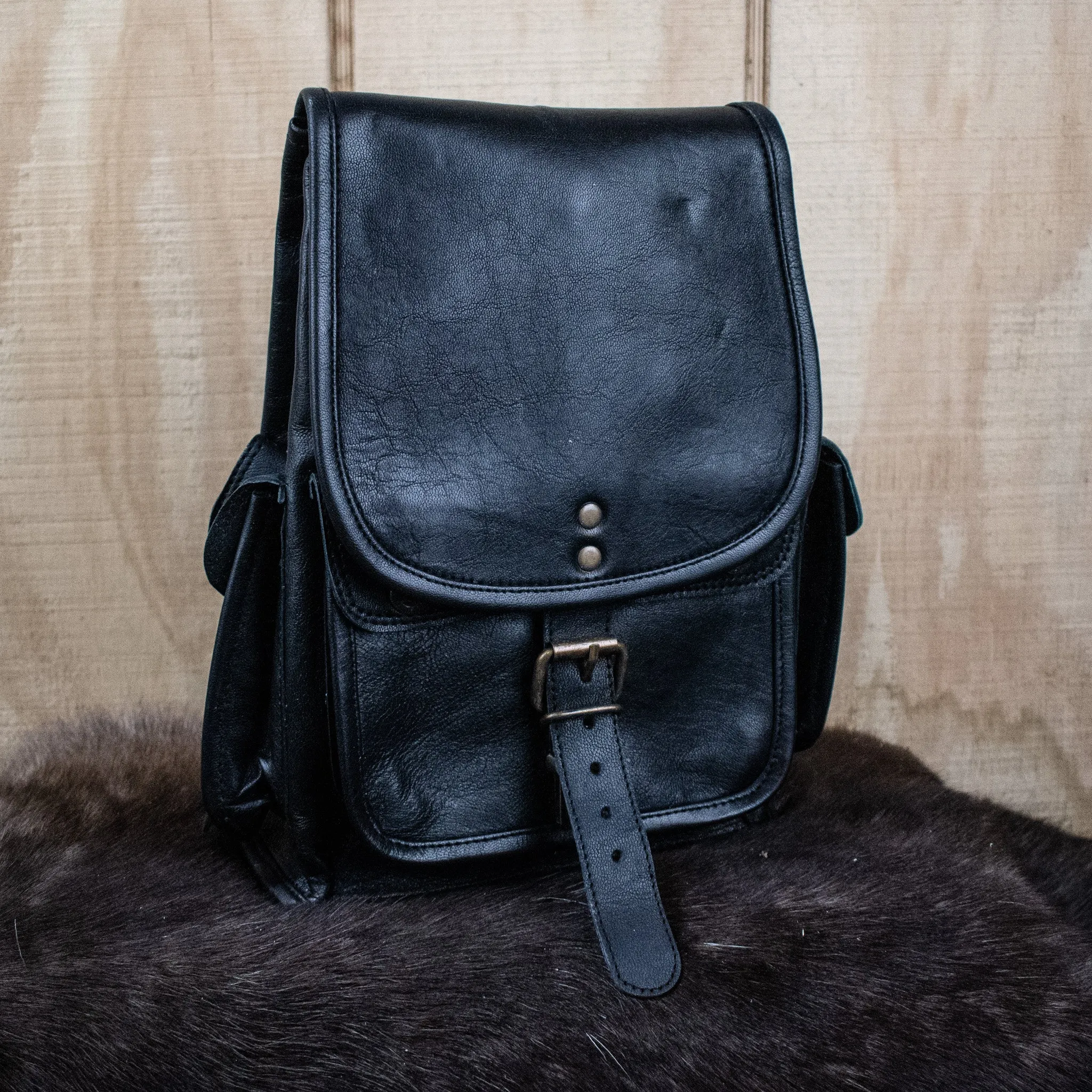 "The Cottage" Leather Mini Backpack - Black