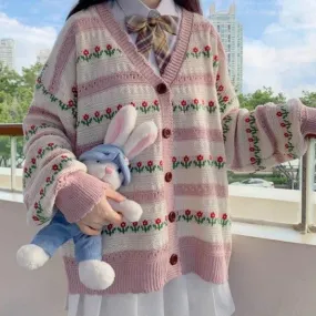 Rows of Holland Tulips  Sweater Top Kawaii Academia Y2K Cottagecore Coquette Fairycore Dollette Princesscore