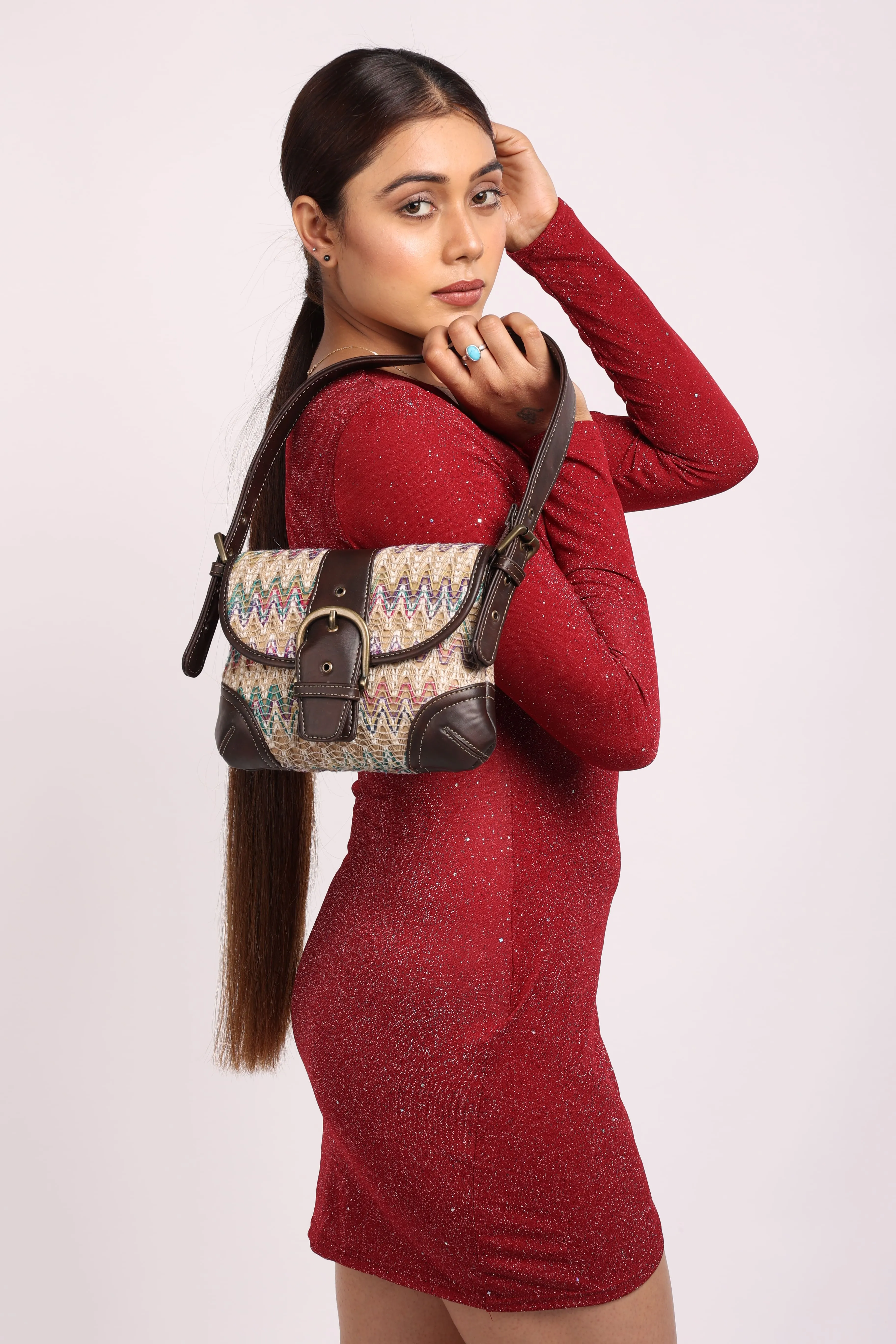 Rudhira Chevron print shoulder bag