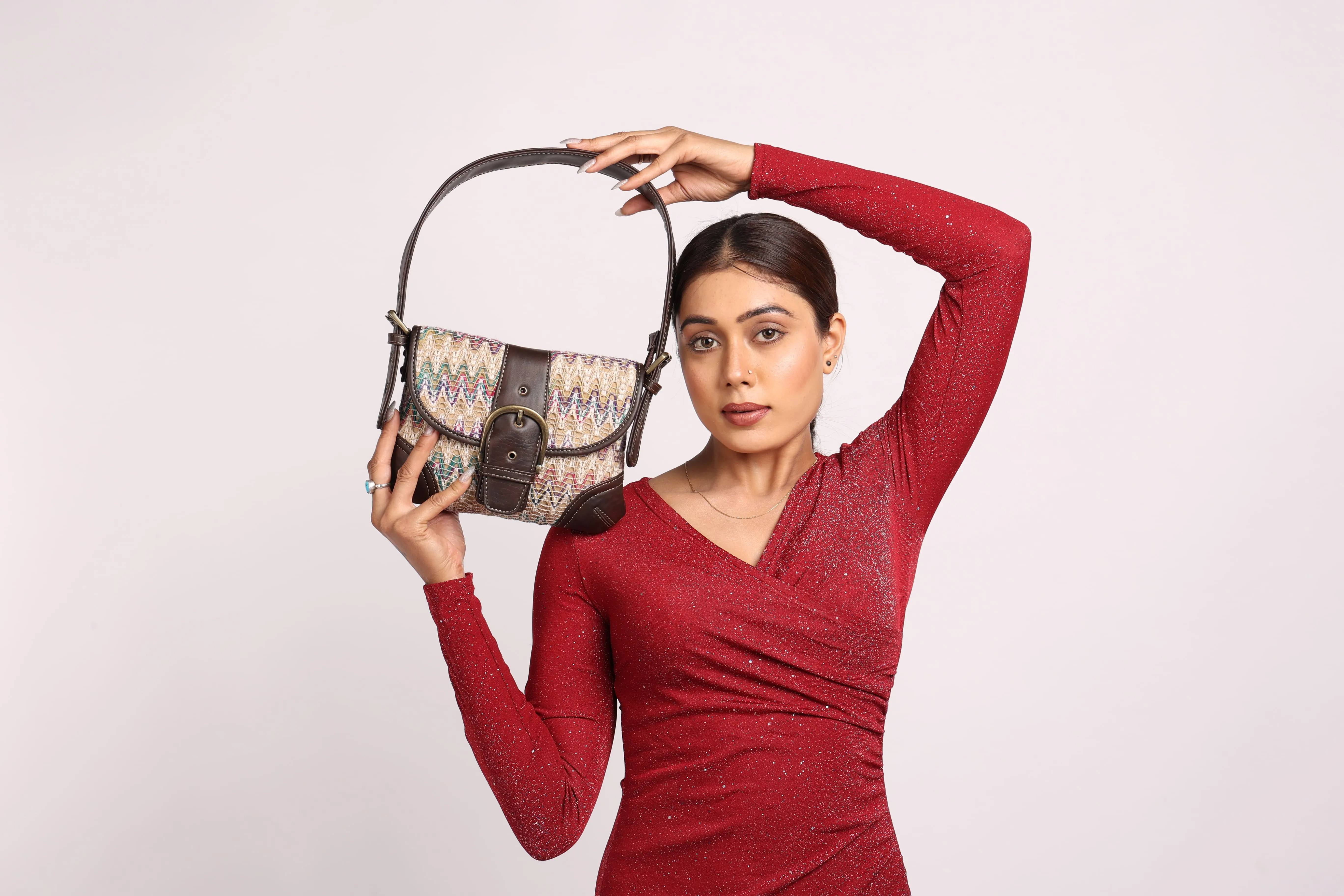 Rudhira Chevron print shoulder bag