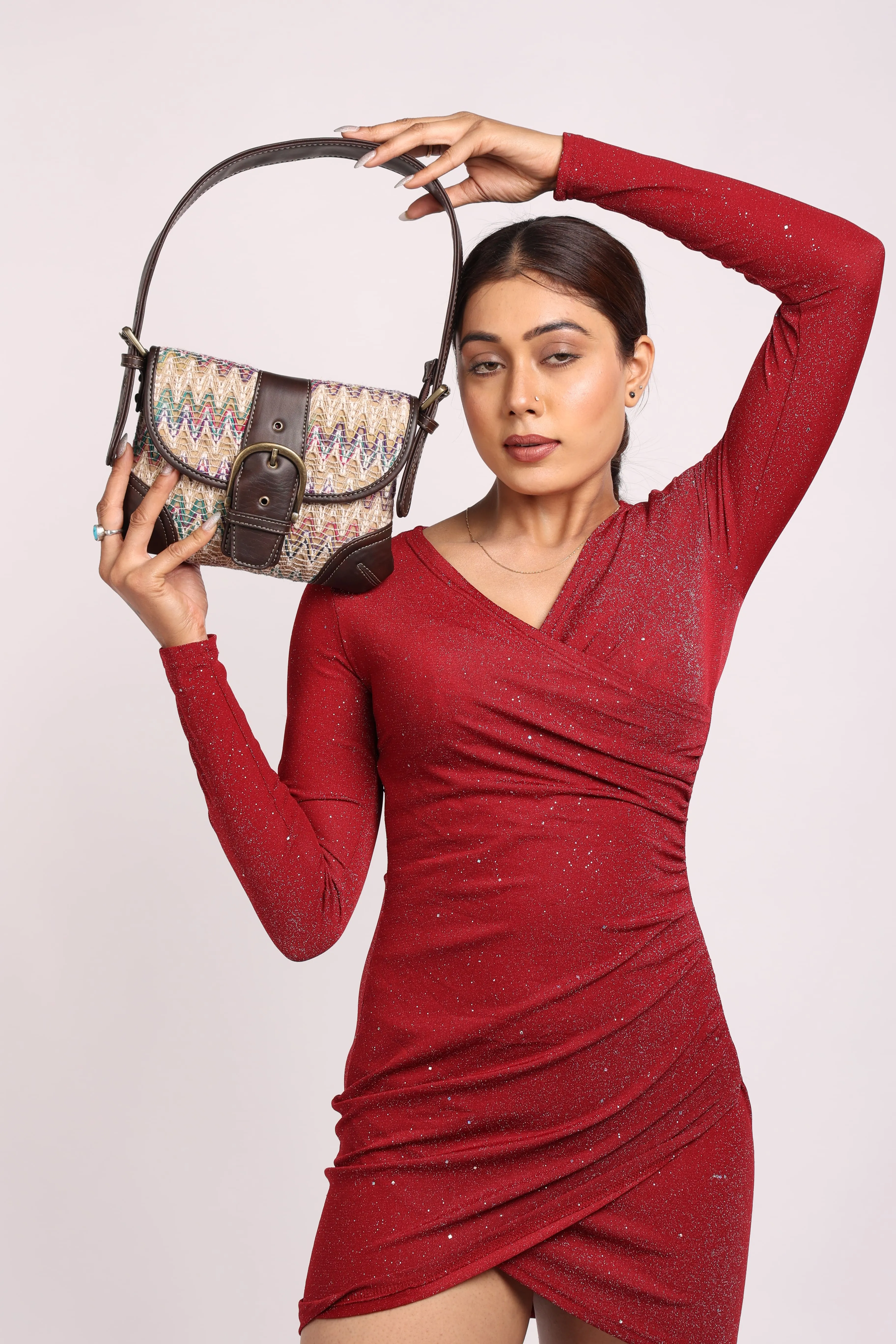 Rudhira Chevron print shoulder bag